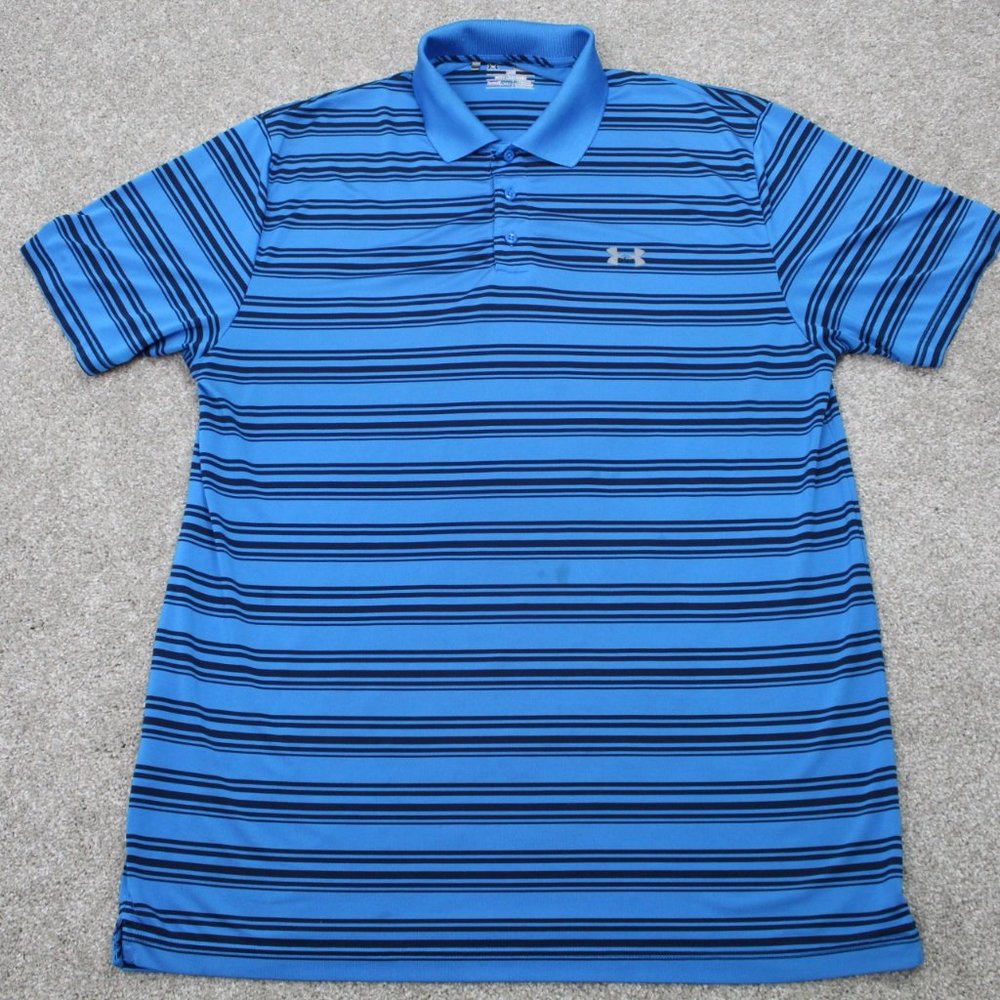 Under Armour Polo Men's XL Blue Striped UA HeatGear Loose Fit Pullover S/S Golf